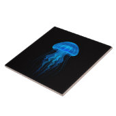 Black 4 Luxe Tile with Neon Blue Jellyfish Fliese (Seite)