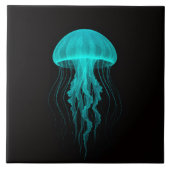 Black 4 Luxe Tile with Neon Green Jellyfish Fliese (Vorderseite)