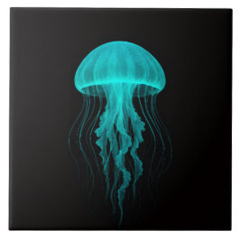 Black 4 Luxe Tile with Neon Green Jellyfish Fliese