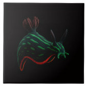 Black 4 Luxe Tile with Neon Green Sea Slug Fliese (Vorderseite)