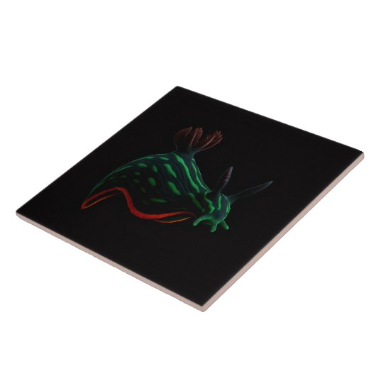 Black 4 Luxe Tile with Neon Green Sea Slug Fliese (Seite)