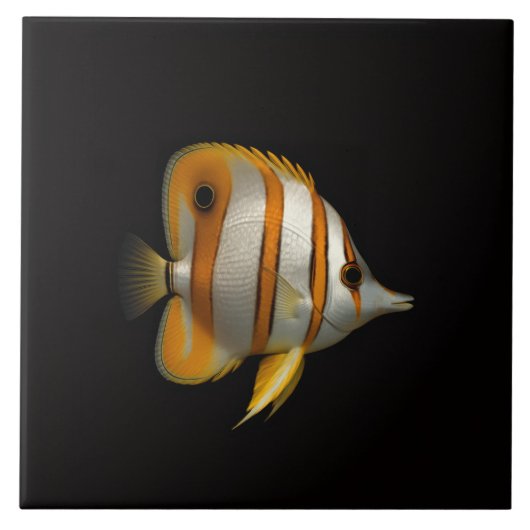 Black 4 Luxe Tile with Reef Butterflyfish Fliese (Vorderseite)