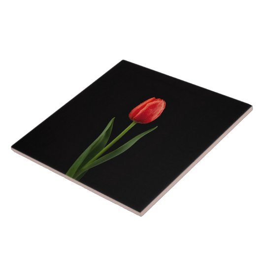 Black 4 Luxe Tile with Ruby Red Tulip Fliese (Seite)