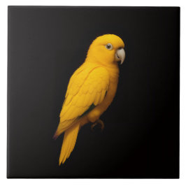 Black 4 Luxe Tile with Tropical Golden Parakeet Fliese