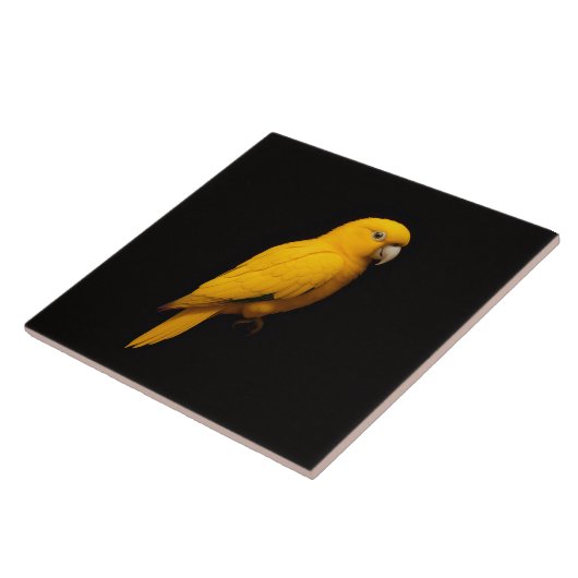 Black 4 Luxe Tile with Tropical Golden Parakeet Fliese (Seite)