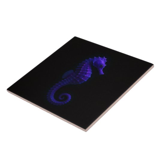 Black 4 Luxe Tile with Violet Blue Seahorse Fliese (Seite)
