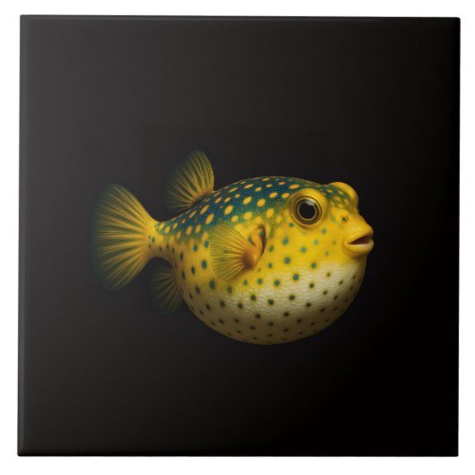 Black 4 Luxe Tile with Yellow Putterfish Fliese (Vorderseite)