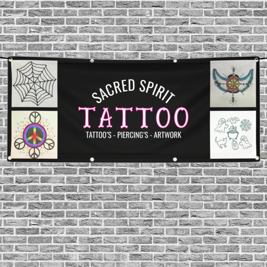 Black 4 Photo Modern White Text Tattoo Shop Banner