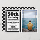 Black 50. Foto Geburtstagsparty Einladung (Vorne/Hinten)