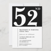 Black 52. Geburtstagseinladung Elegant Chic Einfac Einladung (Vorderseite)