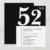 Black 52. Geburtstagseinladung Elegant Chic Einfac Einladung (Vorne/Hinten)