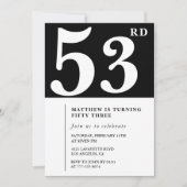 Black 53. Geburtstagseinladung Elegant Chic Einfac Einladung (Vorderseite)