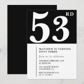 Black 53. Geburtstagseinladung Elegant Chic Einfac Einladung (Vorne/Hinten)