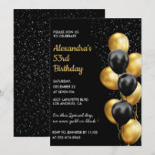 Black 53. Geburtstagseinladungen Gold Glitzer Glam Einladung (Vorne/Hinten)