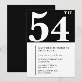 Black 54. Geburtstagseinladung Elegant Chic Einfac Einladung (Vorne/Hinten)