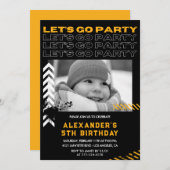 Black 5. Geburtstag Einladungen Boy Foto Spray (Vorne/Hinten)