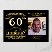 Black 60. Geburtstag Vintag Gold Folieneinladung (Vorderseite)