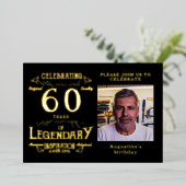 Black 60. Geburtstag Vintag Gold Folieneinladung (Stehend vorne)