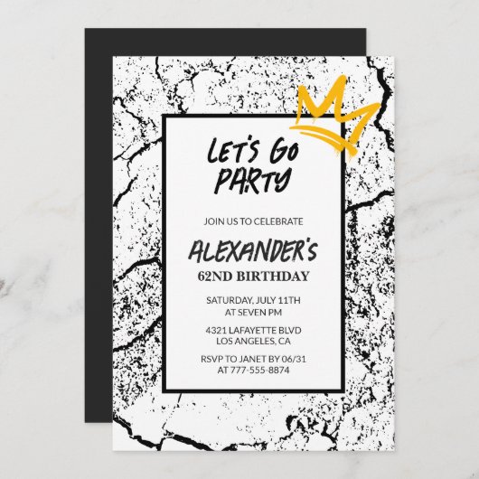 Black 62. Geburtstagseinladung Men Grunge Einladung (Vorne/Hinten)