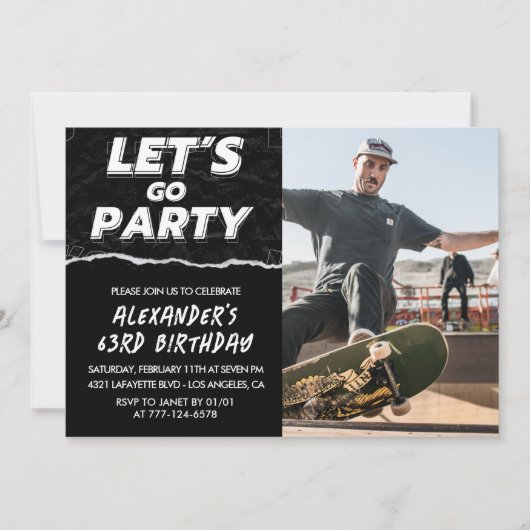 Black 63. Geburtstag Einladungen Männer Foto (Vorderseite)