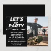 Black 66. Geburtstagseinladungen Männer Foto Einladung (Vorne/Hinten)