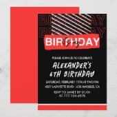 Black 6. Geburtstag Einladung Junge Party Red (Vorne/Hinten)