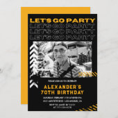 Black 70. Geburtstag Einladungen Männer Foto Spray (Vorne/Hinten)