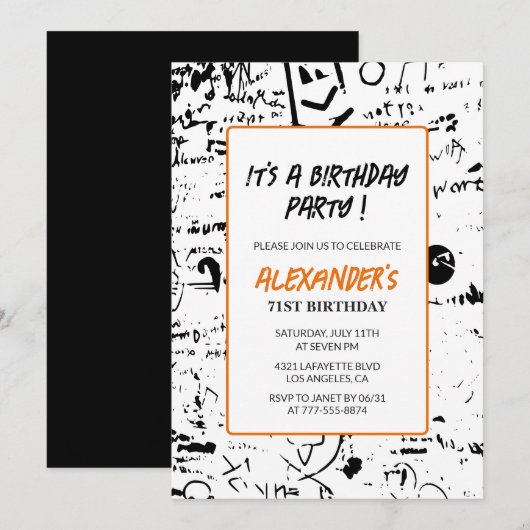 Black 71. Geburtstag Einladungen Männer Graffiti (Vorne/Hinten)