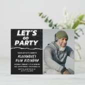 Black 74. Geburtstag Einladungen Männer Foto (Stehend Vorderseite)