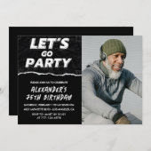 Black 75. Geburtstag Einladungen Männer Foto (Vorne/Hinten)