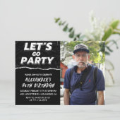 Black 76. Geburtstag Einladungen Männer Foto (Stehend Vorderseite)