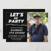 Black 77. Geburtstag Einladungen Männer Foto (Vorne/Hinten)