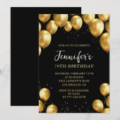 Black 79. Geburtstag Einladungen Gold Balloons (Vorne/Hinten)