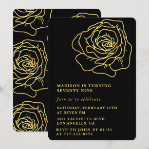 Black 79. Geburtstag Einladungen Gold Floral