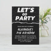 Black 7. Geburtstag Einladung Junge White (Stehend Vorderseite)