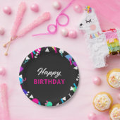 Black 80er Muster Birthday Paper Plate Pappteller (Party)