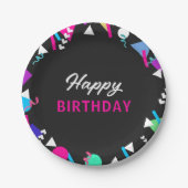 Black 80er Muster Birthday Paper Plate Pappteller (Vorderseite)