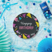 Black 80er Muster Birthday Paper Plate Pappteller (Party)