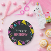 Black 80er Muster Birthday Paper Plate Pappteller (Party)