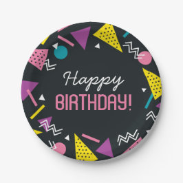 Black 80er Muster Birthday Paper Plate Pappteller