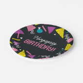 Black 80er Muster Birthday Paper Plate Pappteller (Schrägansicht)