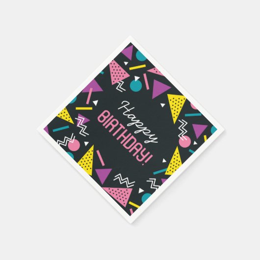Black 80er Pattern Birthday Napkins Serviette (Ecke)