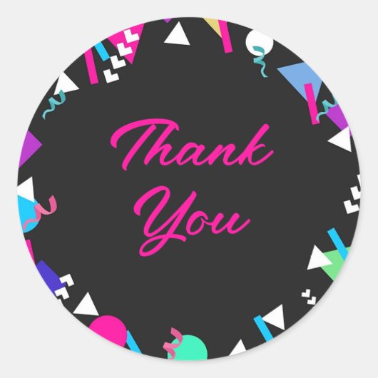 Black 80er Pattern Birthday Runder Aufkleber (Vorderseite)