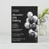 Black 85. Geburtstag Einladungen Balloons Silver (Stehend Vorderseite)