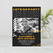 Black 85. Geburtstag Einladungen Männer Foto Spray (Stehend Vorderseite)