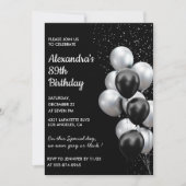 Black 89. Geburtstag Einladungen Balloons Silver (Vorderseite)