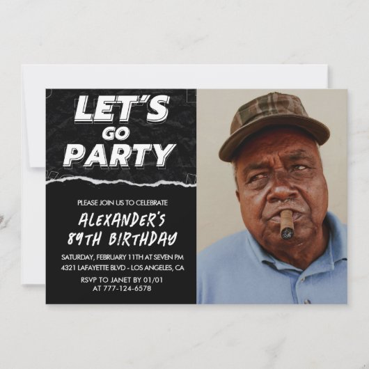 Black 89. Geburtstag Einladungen Männer Foto (Vorderseite)
