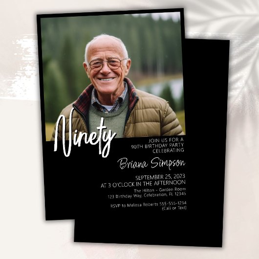 Black 90. Geburtstag Foto Einladung