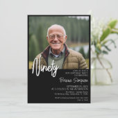 Black 90. Geburtstag Foto Einladung (Stehend Vorderseite)