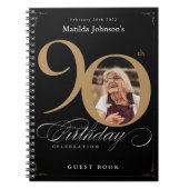 Black 90 th Birthday Gold Elegant Script Guestbook Notizblock (Vorderseite)